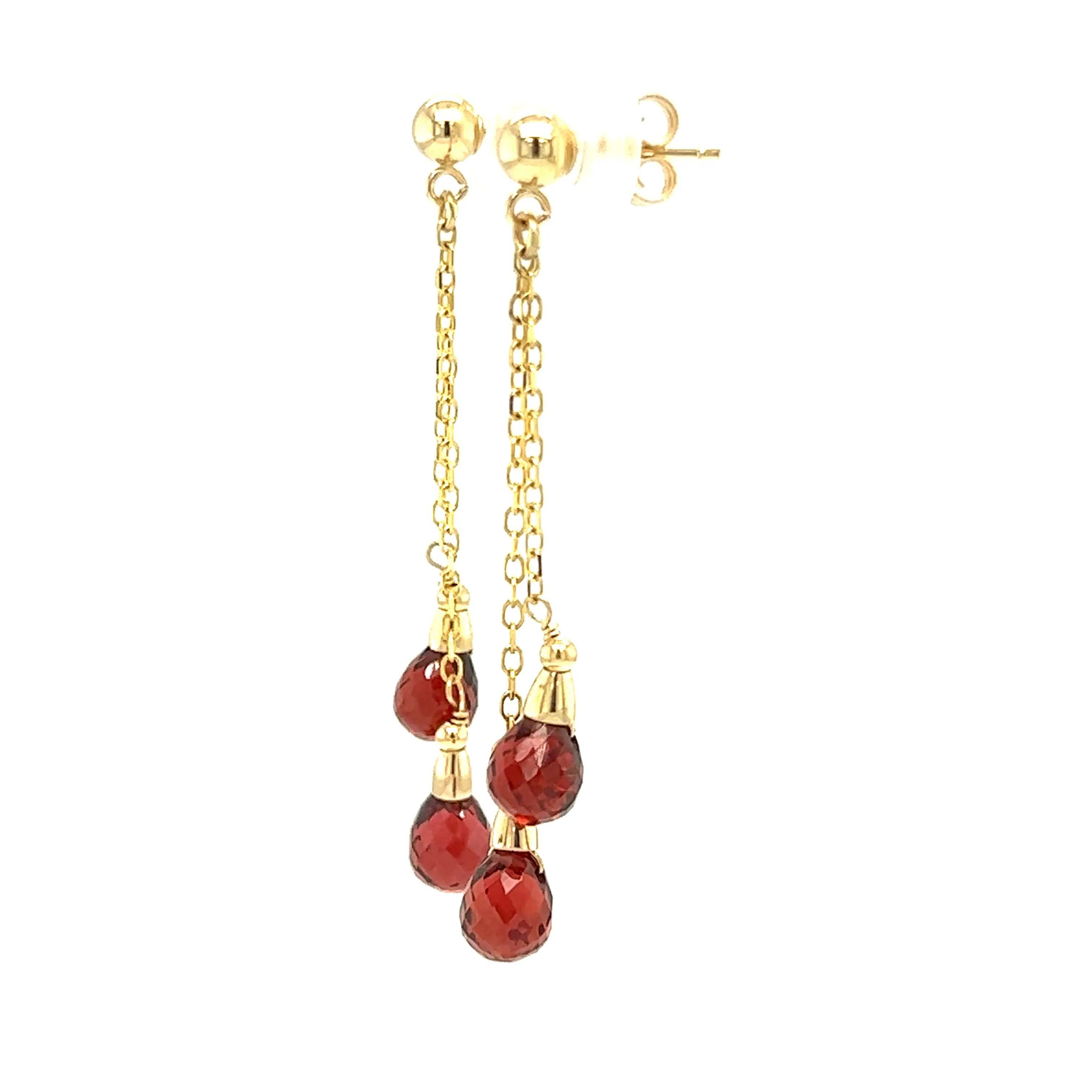 Teardrop Dangle Earrings with Four Garnets in 14K Yellow Gold