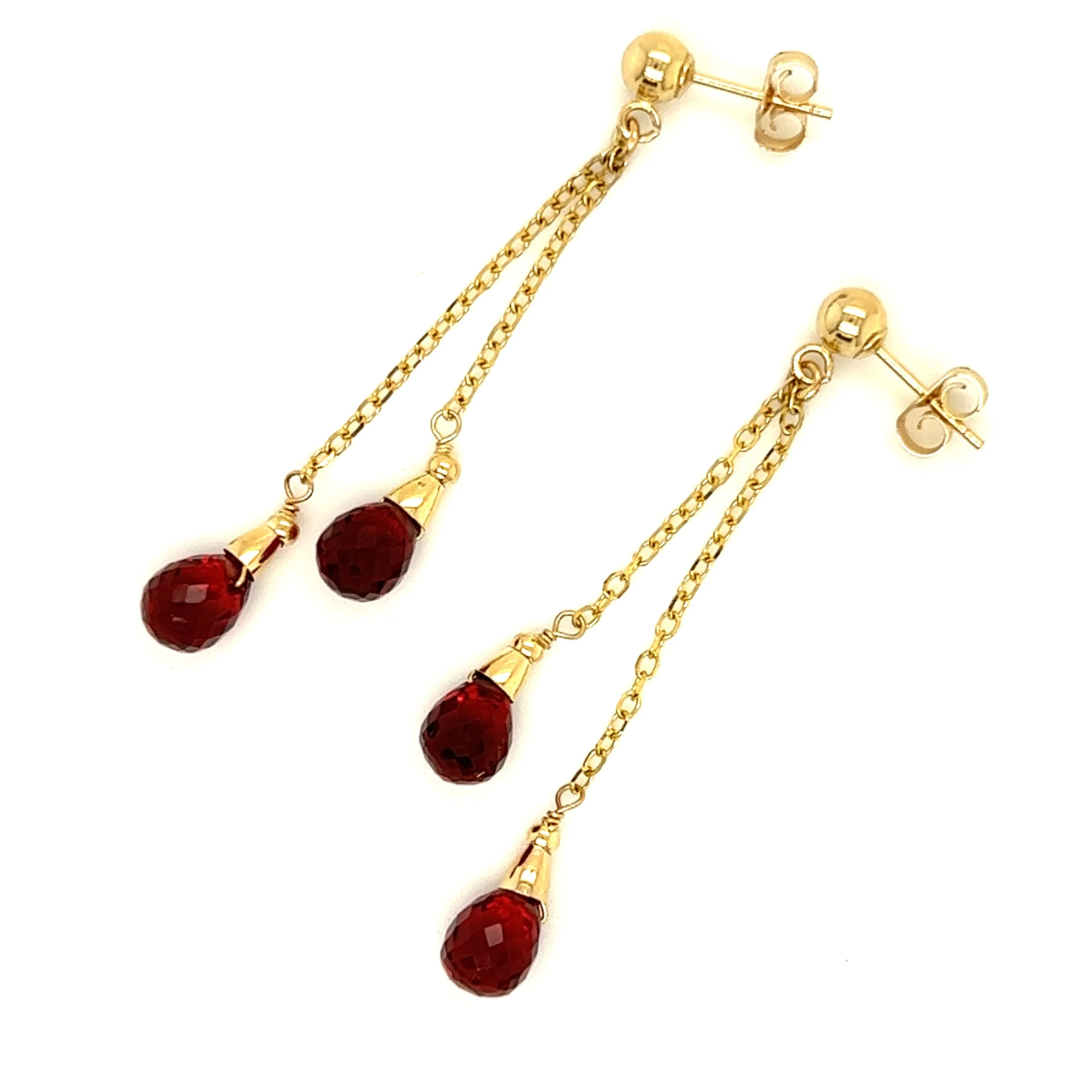 Teardrop Dangle Earrings with Four Garnets in 14K Yellow Gold