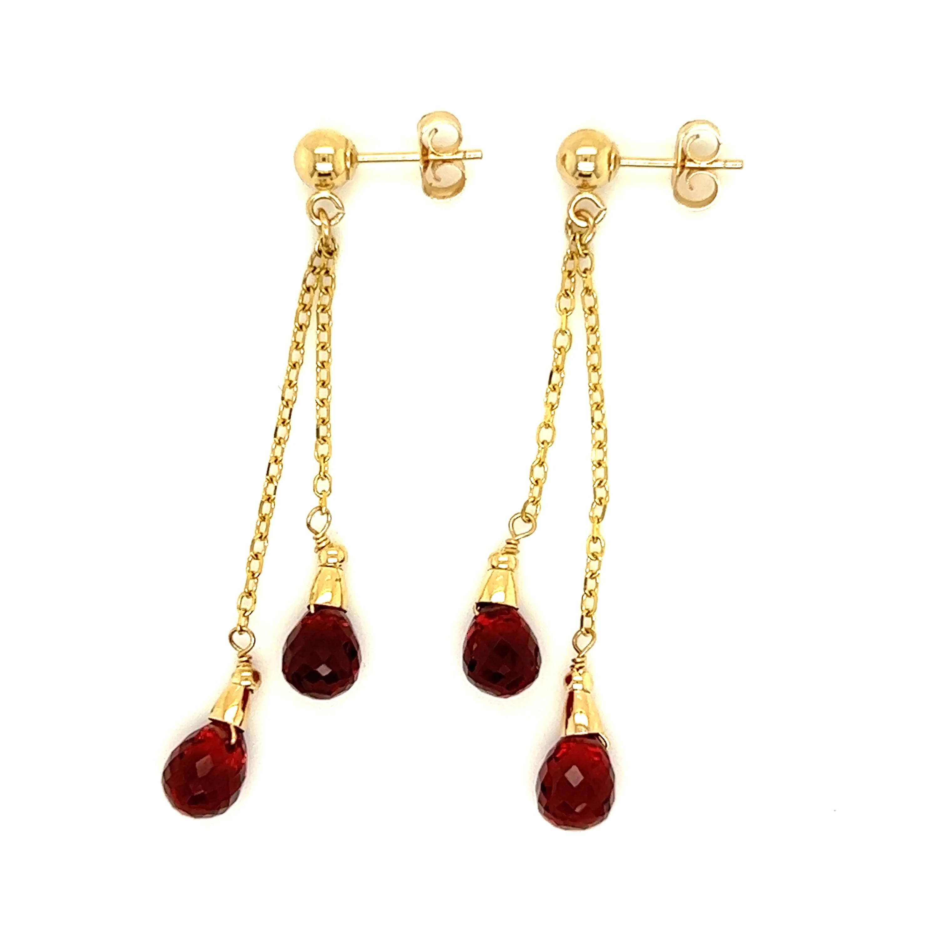 Teardrop Dangle Earrings with Four Garnets in 14K Yellow Gold