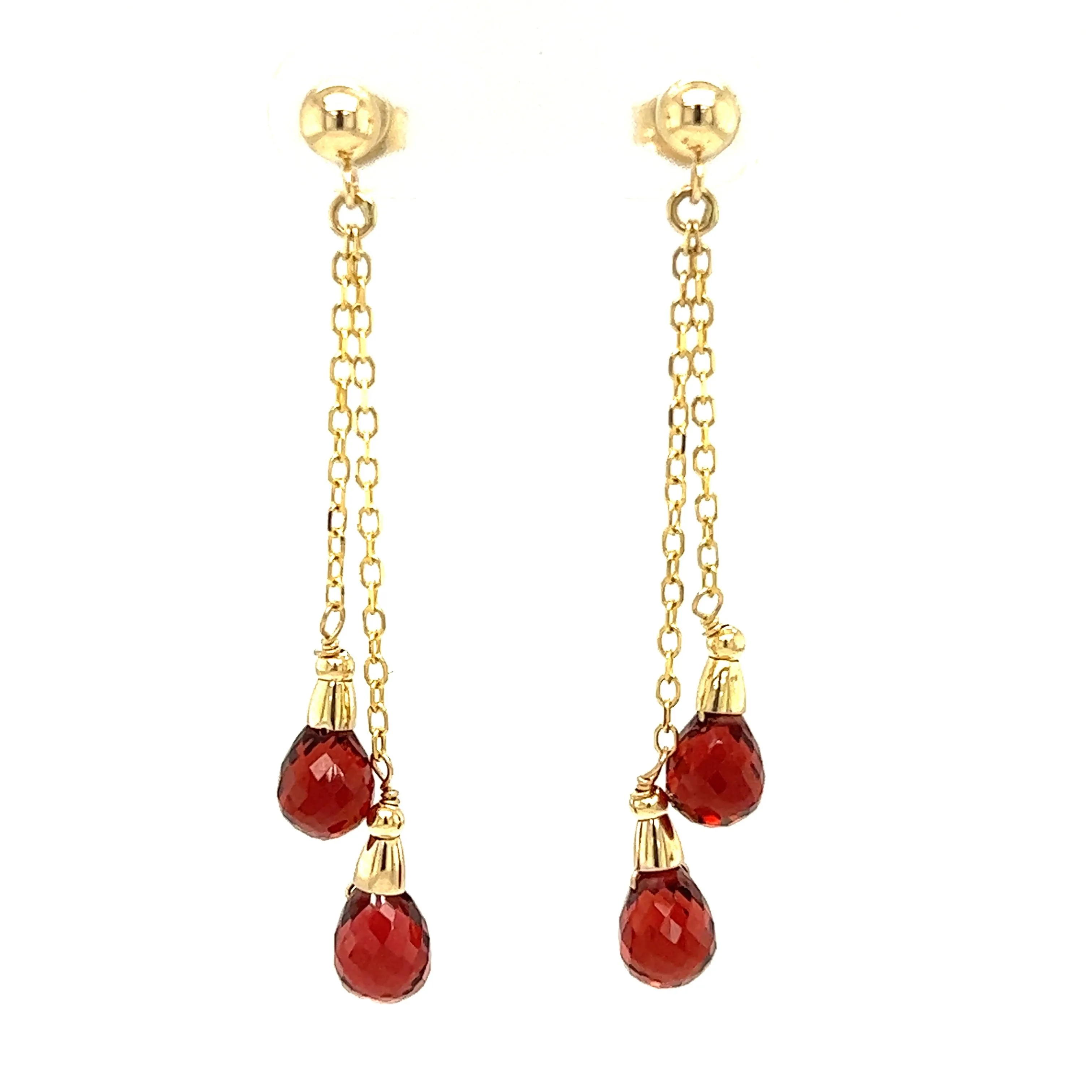 Teardrop Dangle Earrings with Four Garnets in 14K Yellow Gold