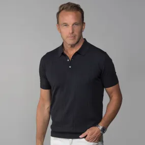 The Maranello Cotton & Silk Retro Stripe Polo Black - Tailored Fit