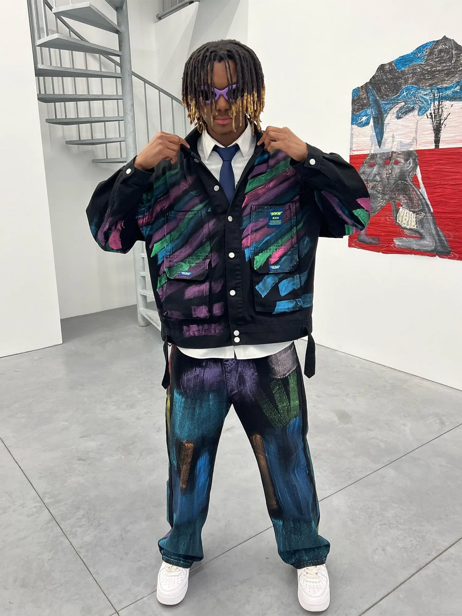 Thesupermade Hip-hop Hand-painted Graffiti Denim Jacket - 2010