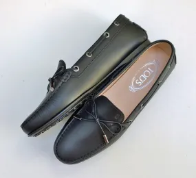 Tod's Gommino Black Leather Loafers with Rubber Dots Soles Driving Shoes NIB