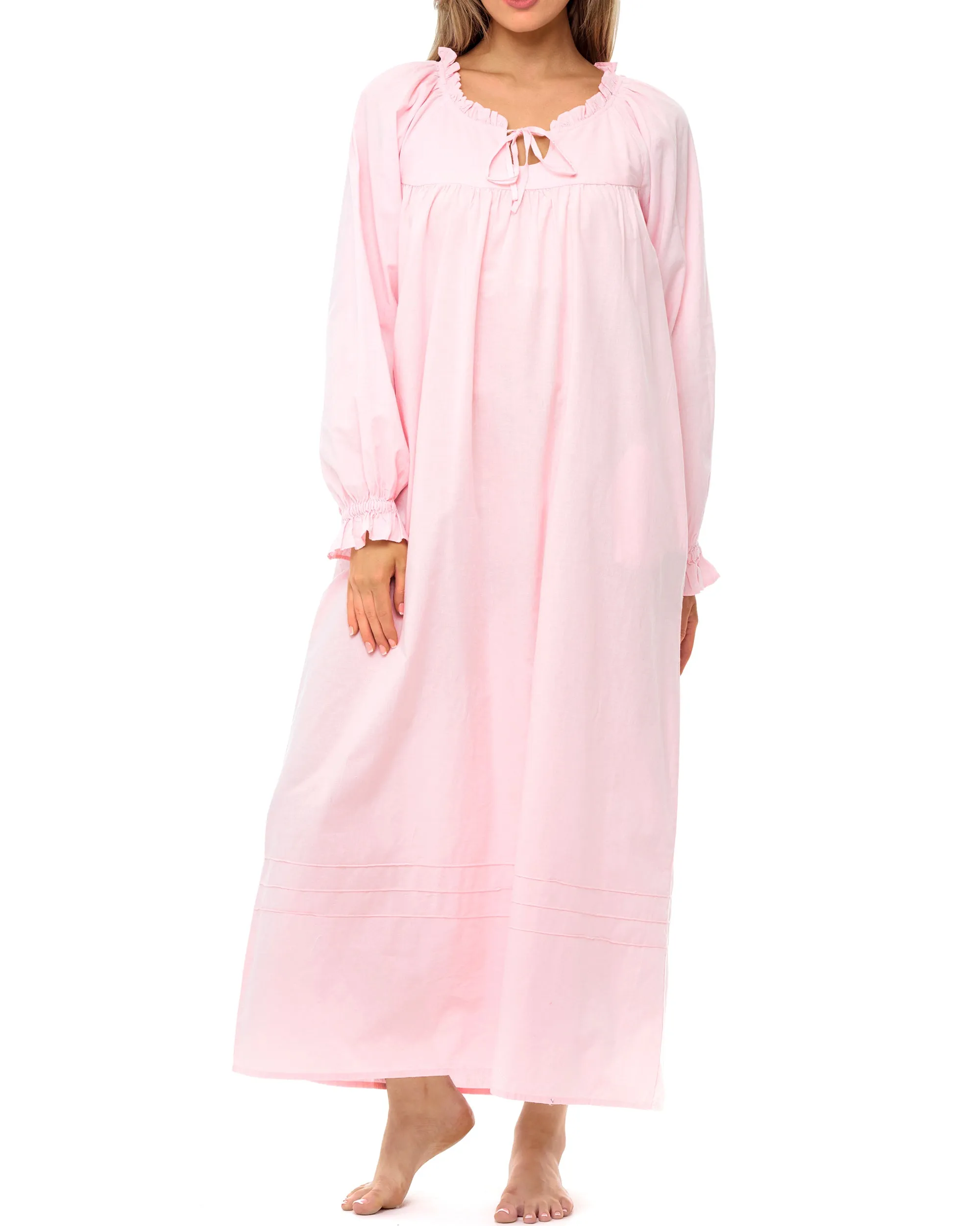 Women Cotton Victorian Nightgown Pockets, Long Sleeve Poet Nightshirt Ruffled Vintage Night Dress Gown