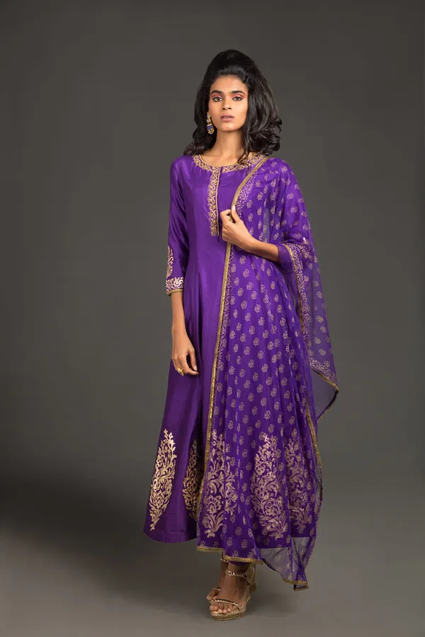 Zardozi Kurta Set - Violet